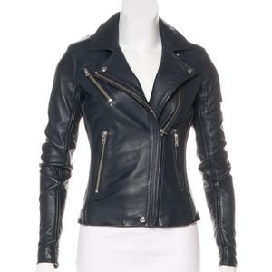 IRO Navy Biker Leather Jacket Taraspe